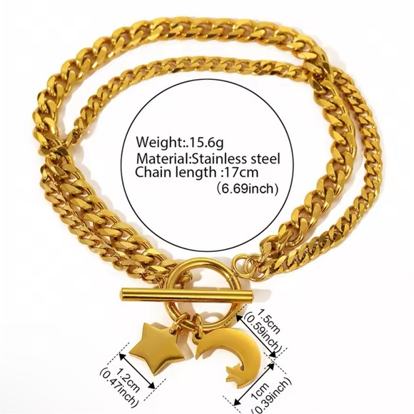 Gold Star Moon Charm Bracelet 8” - Picture 3 of 4